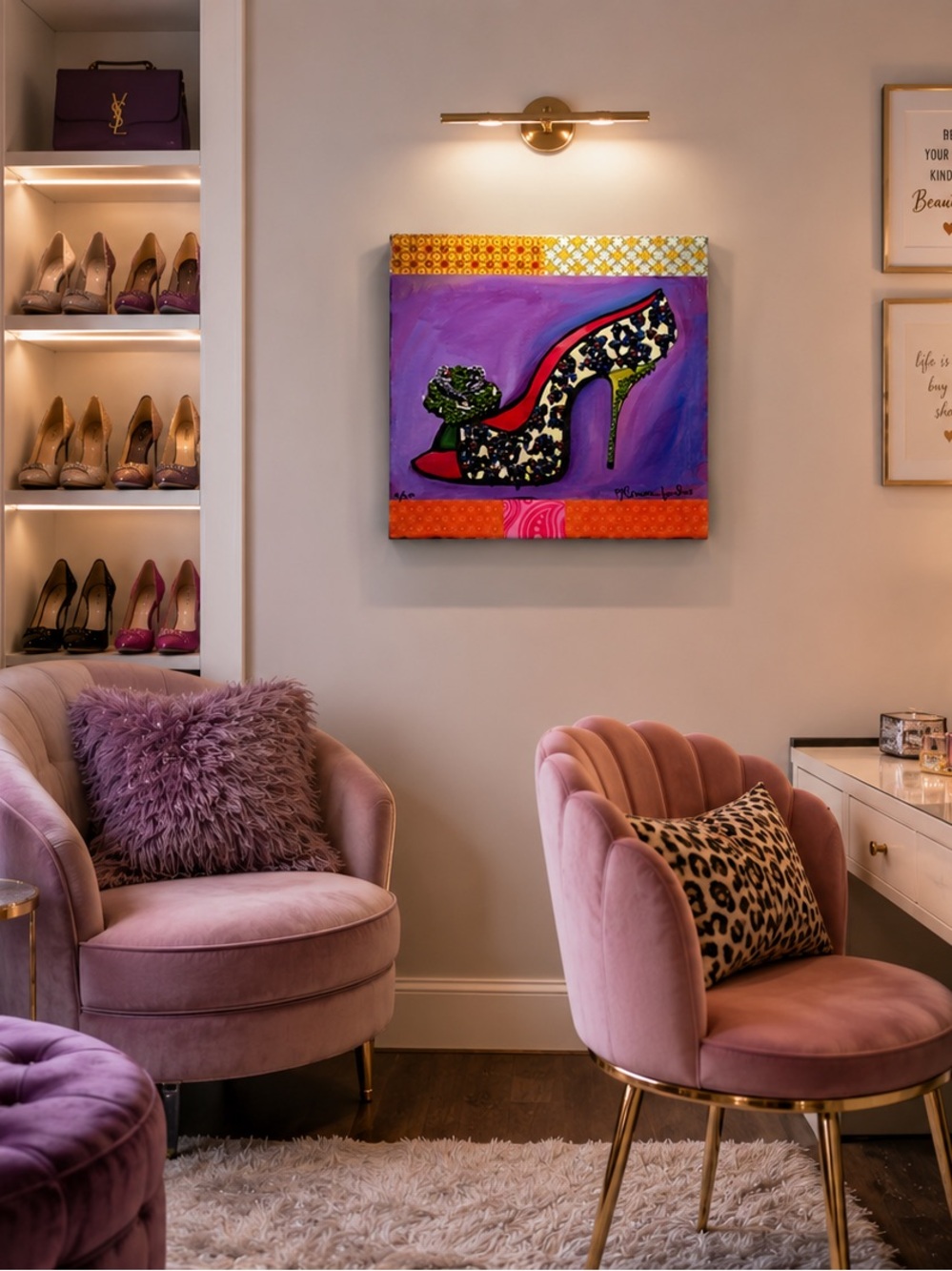Embellished High Heel Pump in Purple and Red